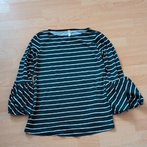 Emerald Green and White Bell Sleeve Blouse